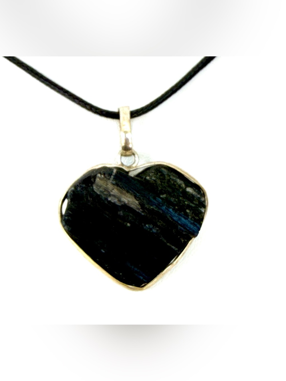 Black Tourmaline Heart Pendant Necklace -  925 Plated
